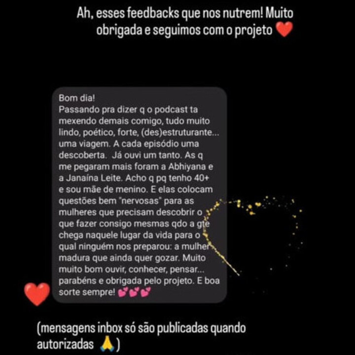 Depoimento recebido nas redes sociais