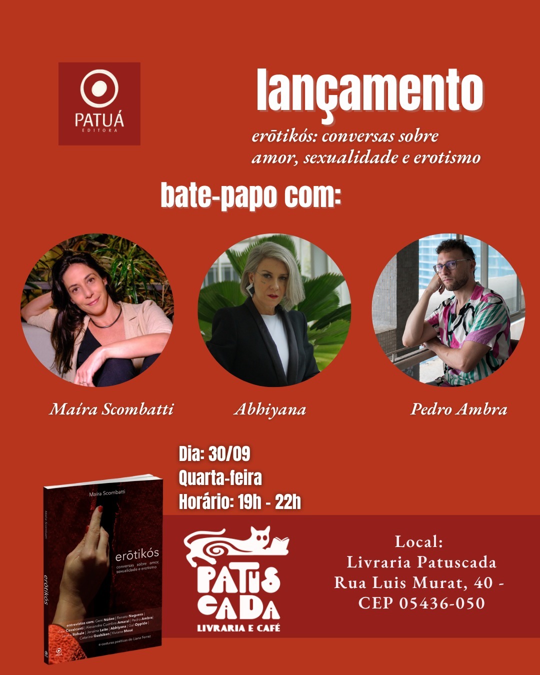 Lançamento erōtikós na Livraria Patuscada